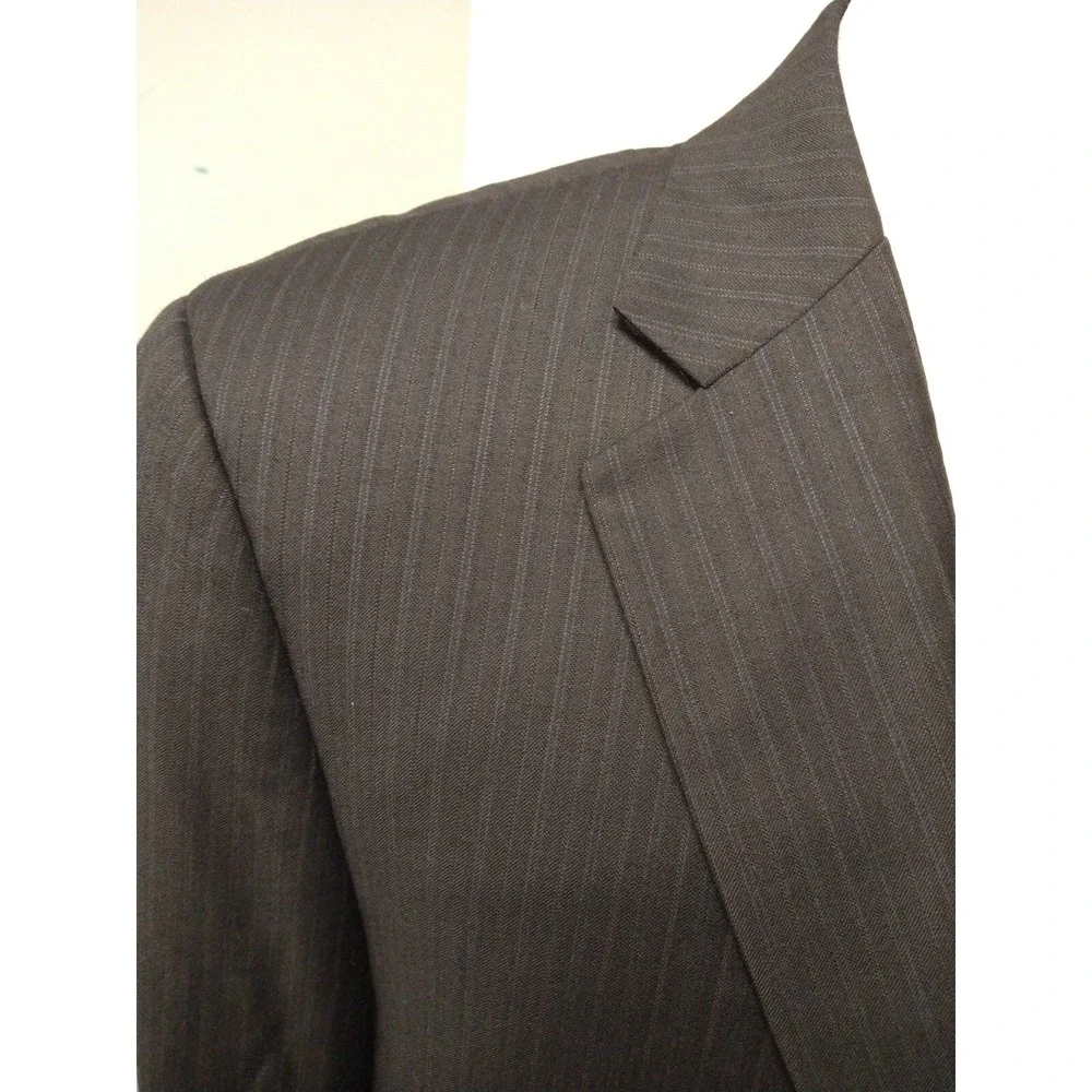 Hickey Freeman Mens Black Pinstripe Worsted Wool Sport Coat Blazer 42L Jacket